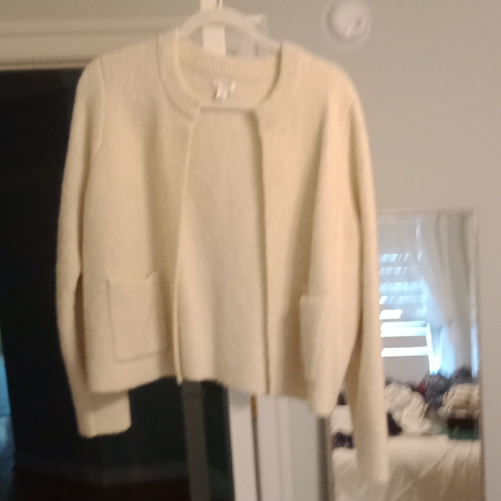 J. Crew Cream Open-Front Pocketed Cardigan